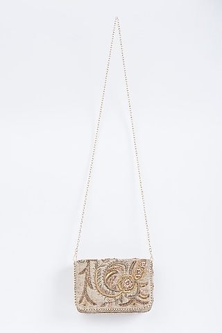 Gold Silk Clutch by Fuchsia by Aashka Mehta