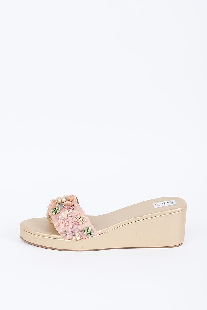 Peach Embroidered Sliders by Fuchsia by Aashka Mehta