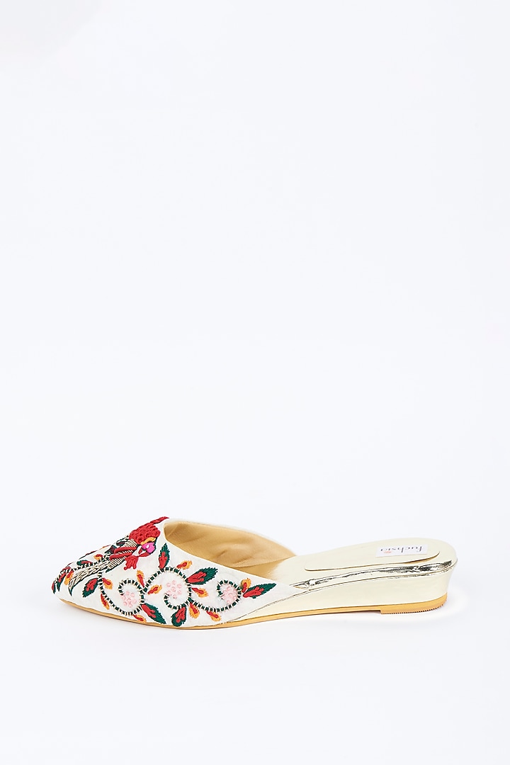 Multi-Colored Hand Embroidered Mules by Fuchsia by Aashka Mehta