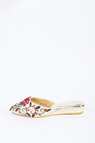 Multi-Colored Hand Embroidered Mules by Fuchsia by Aashka Mehta