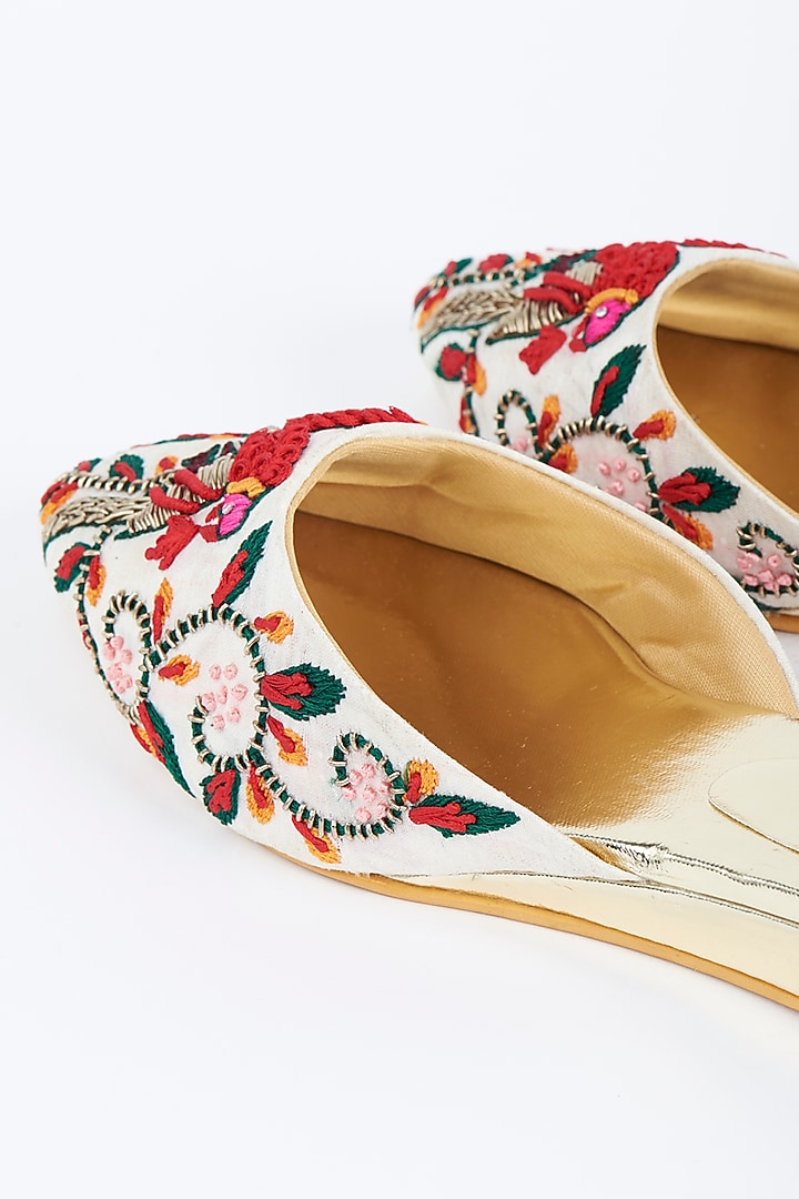 Multi-Colored Hand Embroidered Mules by Fuchsia by Aashka Mehta at Pernia's Pop Up Shop