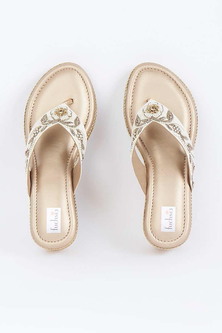 Gold Handcrafted Sliders by Fuchsia by Aashka Mehta at Pernia's Pop Up Shop