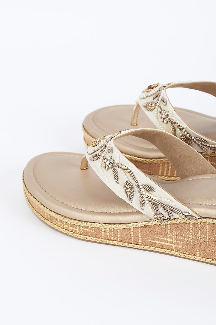 Gold Handcrafted Sliders by Fuchsia by Aashka Mehta at Pernia's Pop Up Shop