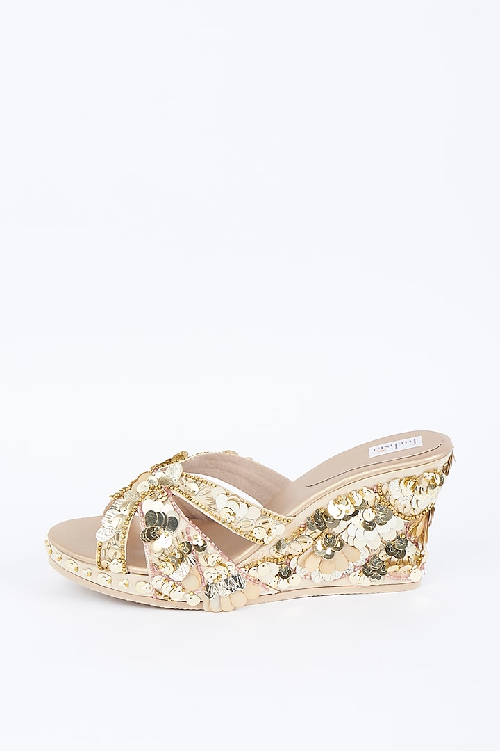 Gold Sequins Sandals by Fuchsia by Aashka Mehta
