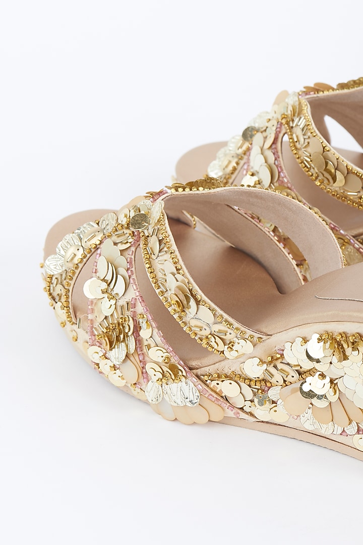 Gold Sequins Sandals by Fuchsia by Aashka Mehta at Pernia's Pop Up Shop