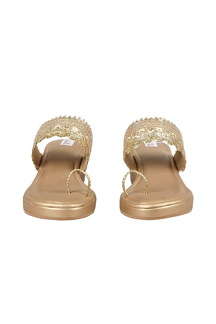 Gold Faux Leather Embellished Kolhapuri Wedges by Fuchsia by Aashka Mehta at Pernia's Pop Up Shop