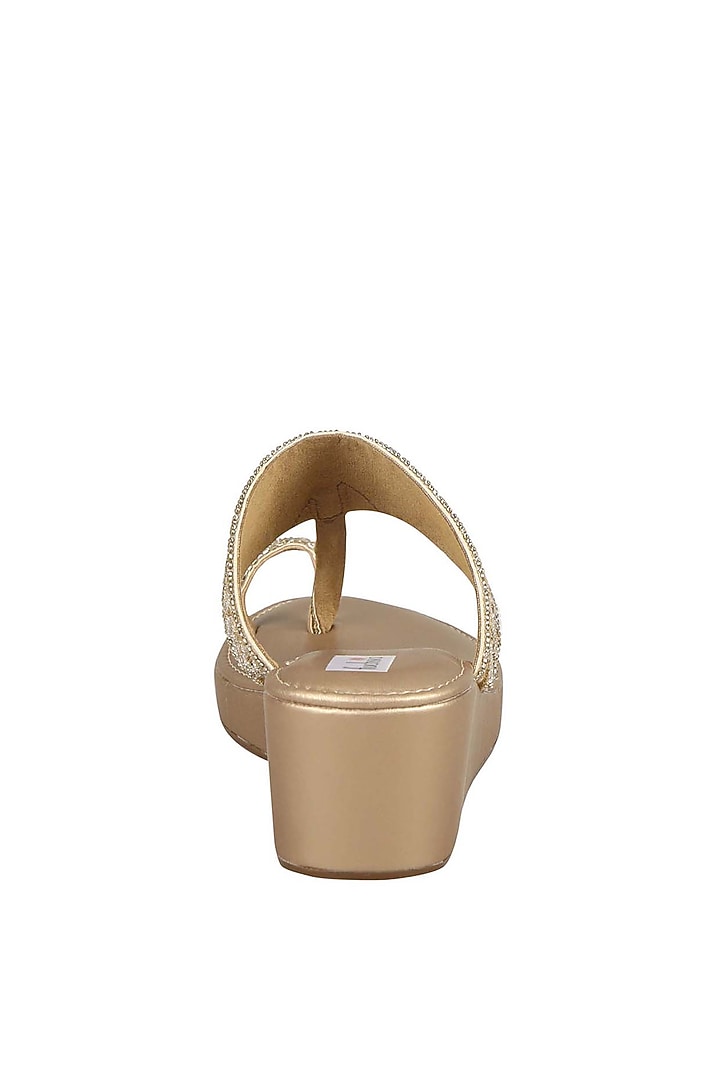 Gold Velvet Embellished Kolhapuri Wedges by Fuchsia by Aashka Mehta at Pernia's Pop Up Shop
