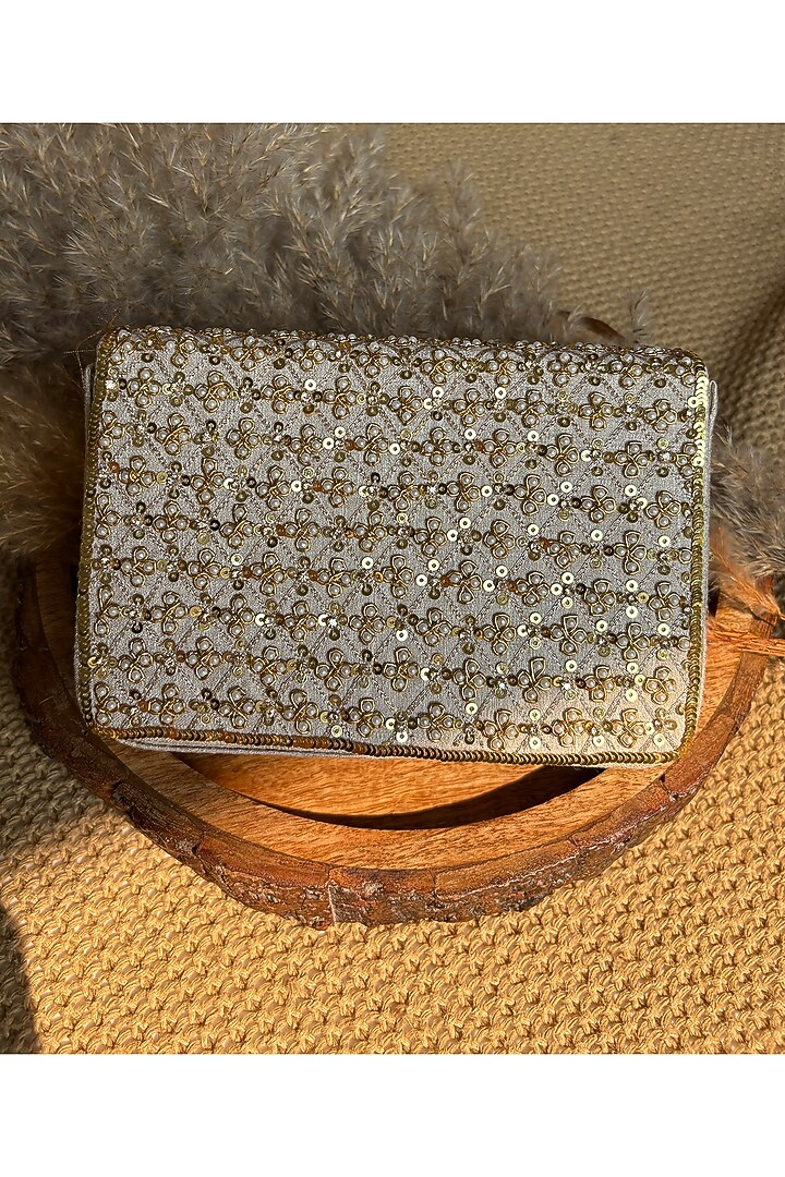 Gold Silk Sequins Hand Embroidered Clutch Bag by Fuchsia by Aashka Mehta at Pernia's Pop Up Shop