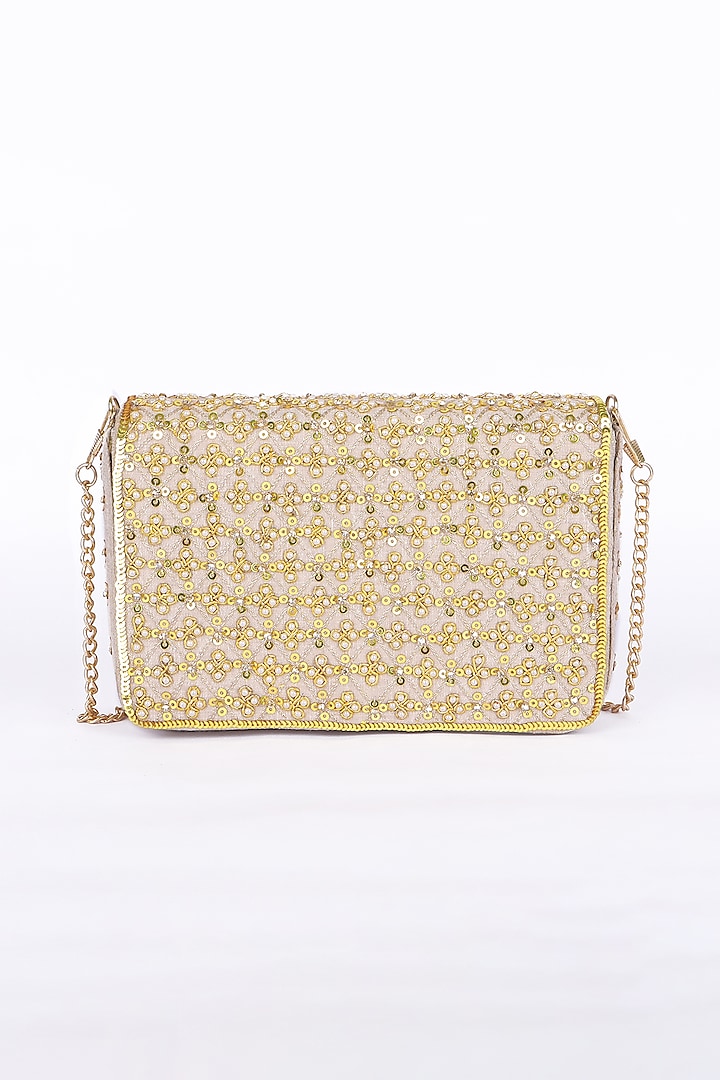 Gold Silk Sequins Hand Embroidered Clutch Bag by Fuchsia by Aashka Mehta at Pernia's Pop Up Shop