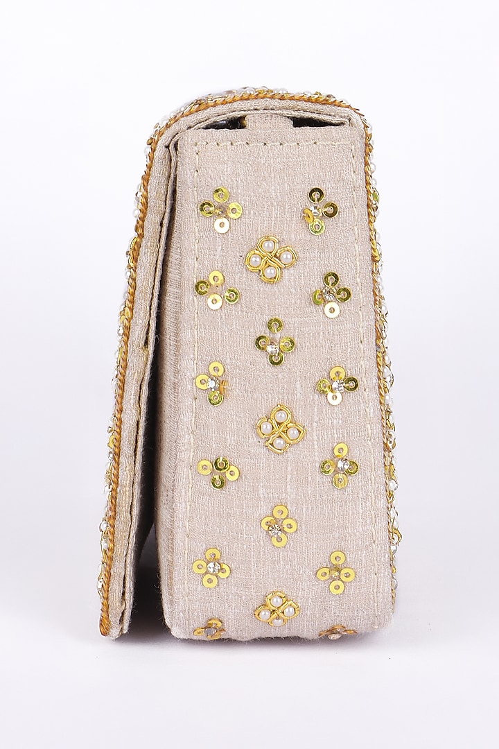 Gold Silk Sequins Hand Embroidered Clutch Bag by Fuchsia by Aashka Mehta at Pernia's Pop Up Shop