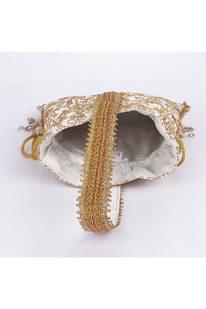 Gold Silk Embroidered Potli Bag by Fuchsia by Aashka Mehta at Pernia's Pop Up Shop