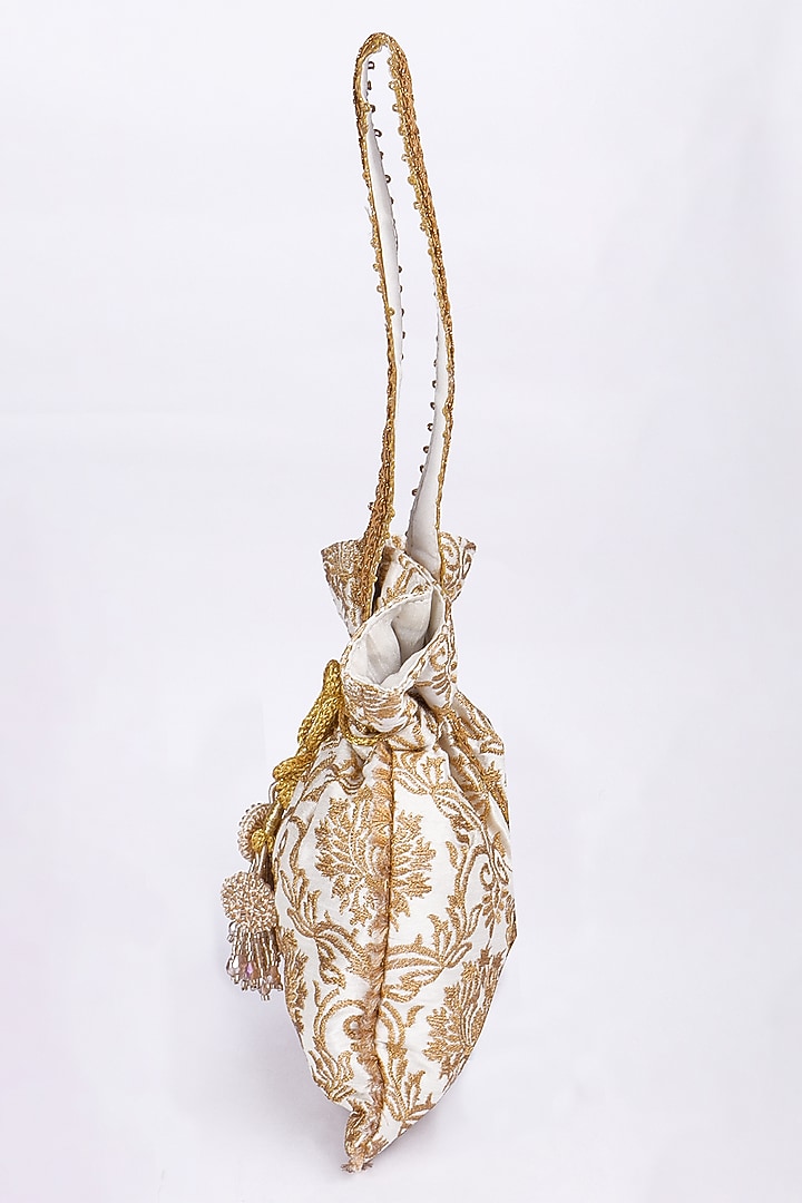 Gold Silk Embroidered Potli Bag by Fuchsia by Aashka Mehta at Pernia's Pop Up Shop
