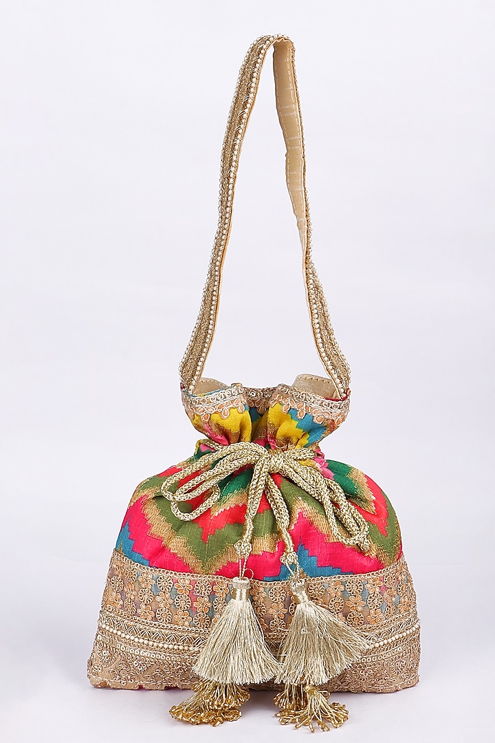 Multi-Colored Silk Embroidered Potli Bag by Fuchsia by Aashka Mehta at Pernia's Pop Up Shop