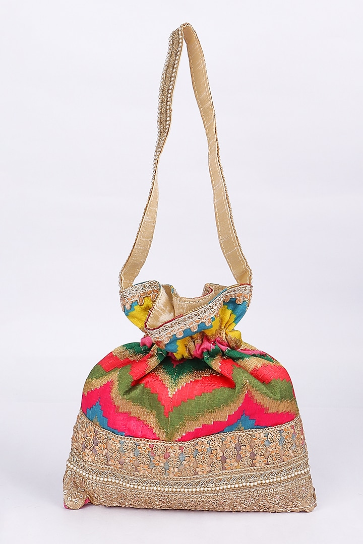 Multi-Colored Silk Embroidered Potli Bag by Fuchsia by Aashka Mehta at Pernia's Pop Up Shop