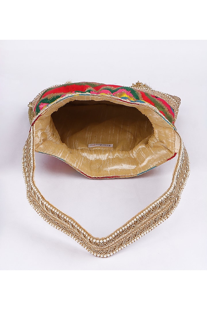 Multi-Colored Silk Embroidered Potli Bag by Fuchsia by Aashka Mehta at Pernia's Pop Up Shop