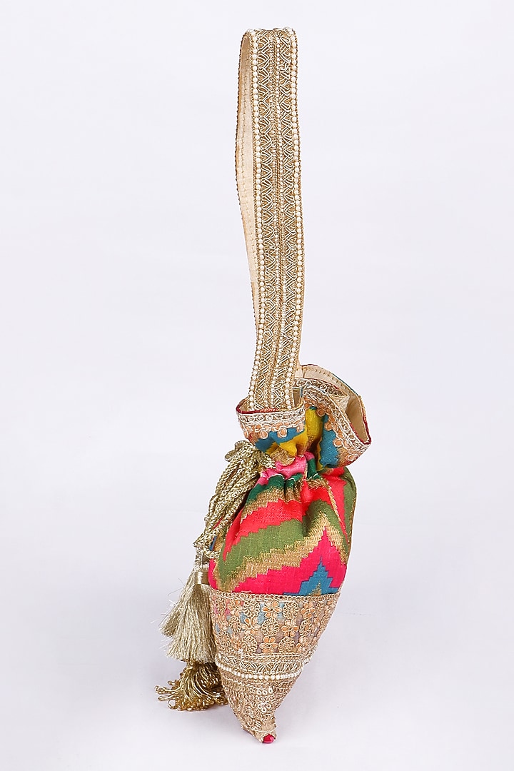 Multi-Colored Silk Embroidered Potli Bag by Fuchsia by Aashka Mehta at Pernia's Pop Up Shop