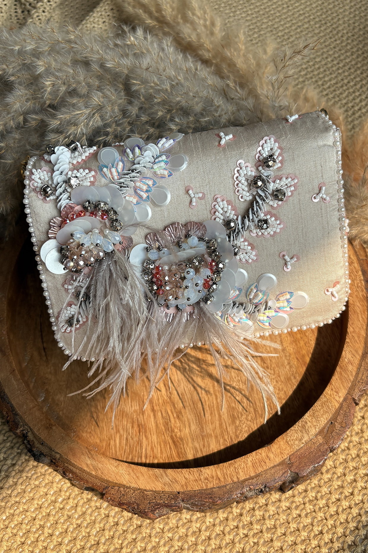 Gold Georgette Sequins Embroidered Clutch Bag by Fuchsia by Aashka Mehta at Pernia's Pop Up Shop