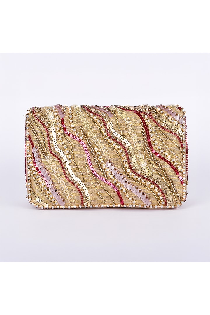 Multi-Colored Silk Pearl Embroidered Clutch Bag by Fuchsia by Aashka Mehta at Pernia's Pop Up Shop
