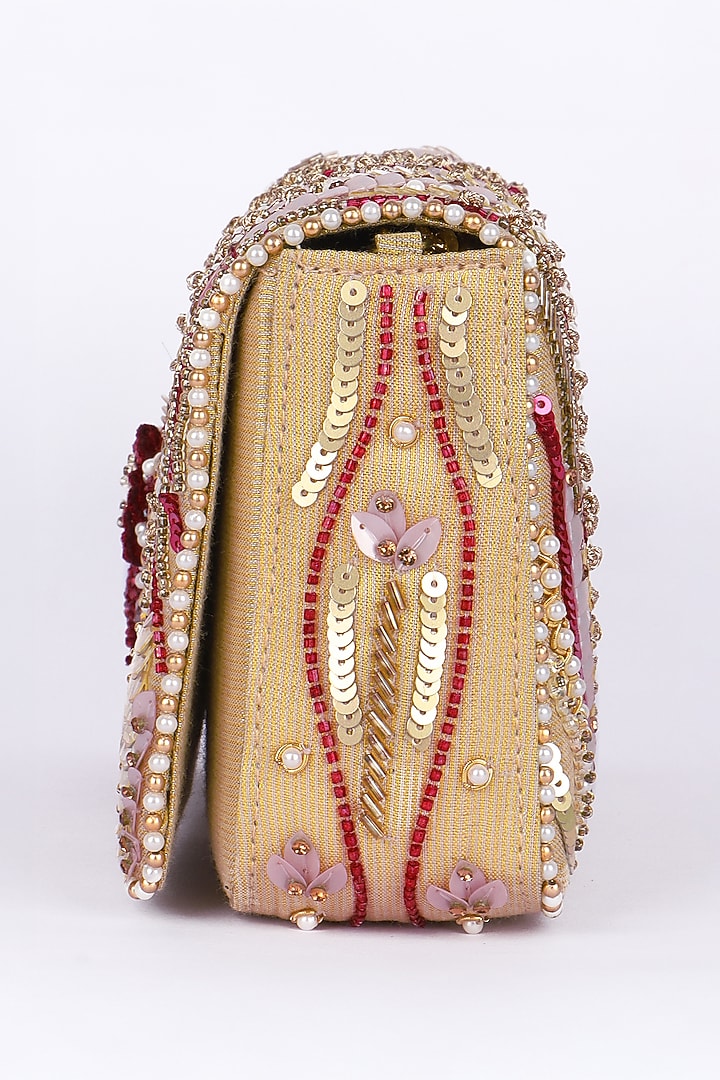 Multi-Colored Silk Pearl Embroidered Clutch Bag by Fuchsia by Aashka Mehta at Pernia's Pop Up Shop