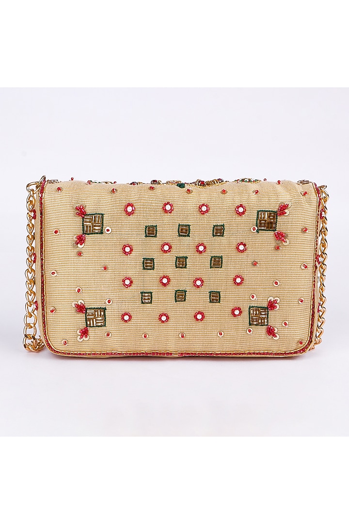 Multi-Colored Silk Pearl Embroidered Clutch Bag by Fuchsia by Aashka Mehta at Pernia's Pop Up Shop