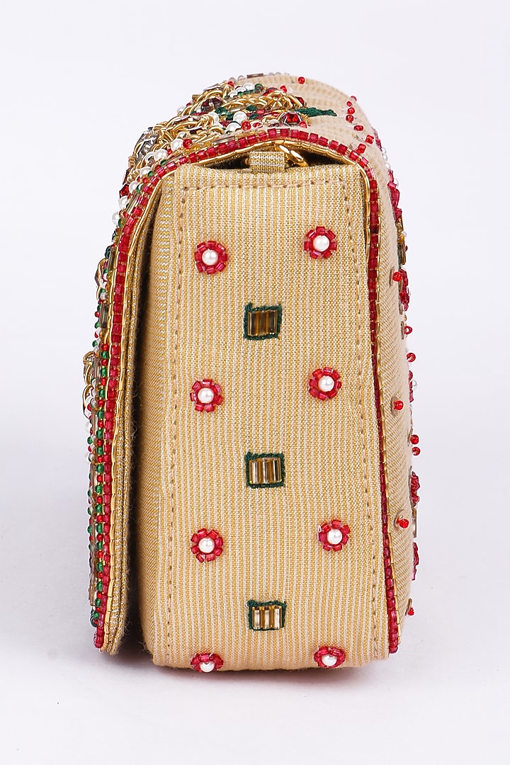 Multi-Colored Silk Pearl Embroidered Clutch Bag by Fuchsia by Aashka Mehta at Pernia's Pop Up Shop