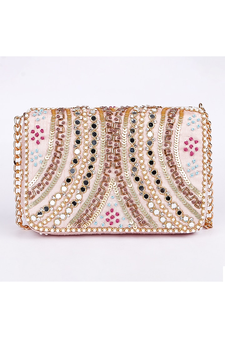 Multi-Colored Silk Pearl Embroidered Clutch Bag by Fuchsia by Aashka Mehta at Pernia's Pop Up Shop