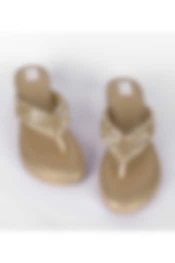 Gold Vegan Leather Zardosi Embellished Heels by Fuchsia by Aashka Mehta at Pernia's Pop Up Shop