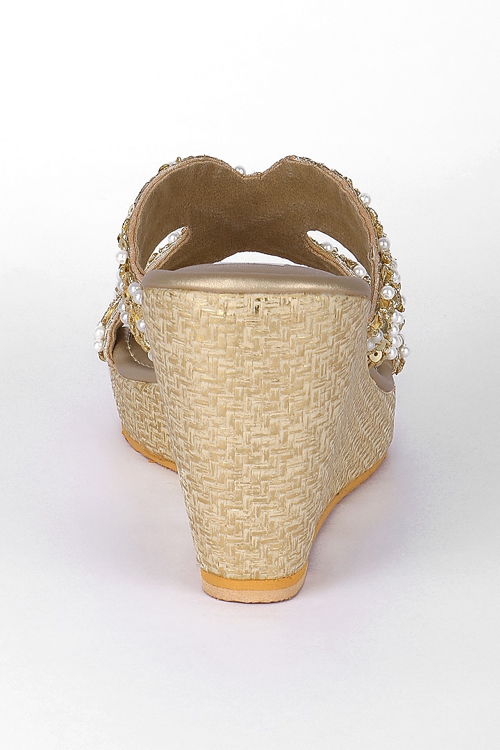 Golden Silk Embellished Wedges by Fuchsia by Aashka Mehta at Pernia's Pop Up Shop