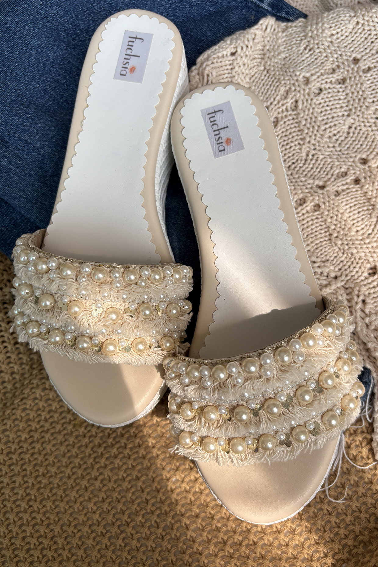 White Silk Embellished Sandals by Fuchsia by Aashka Mehta at Pernia's Pop Up Shop