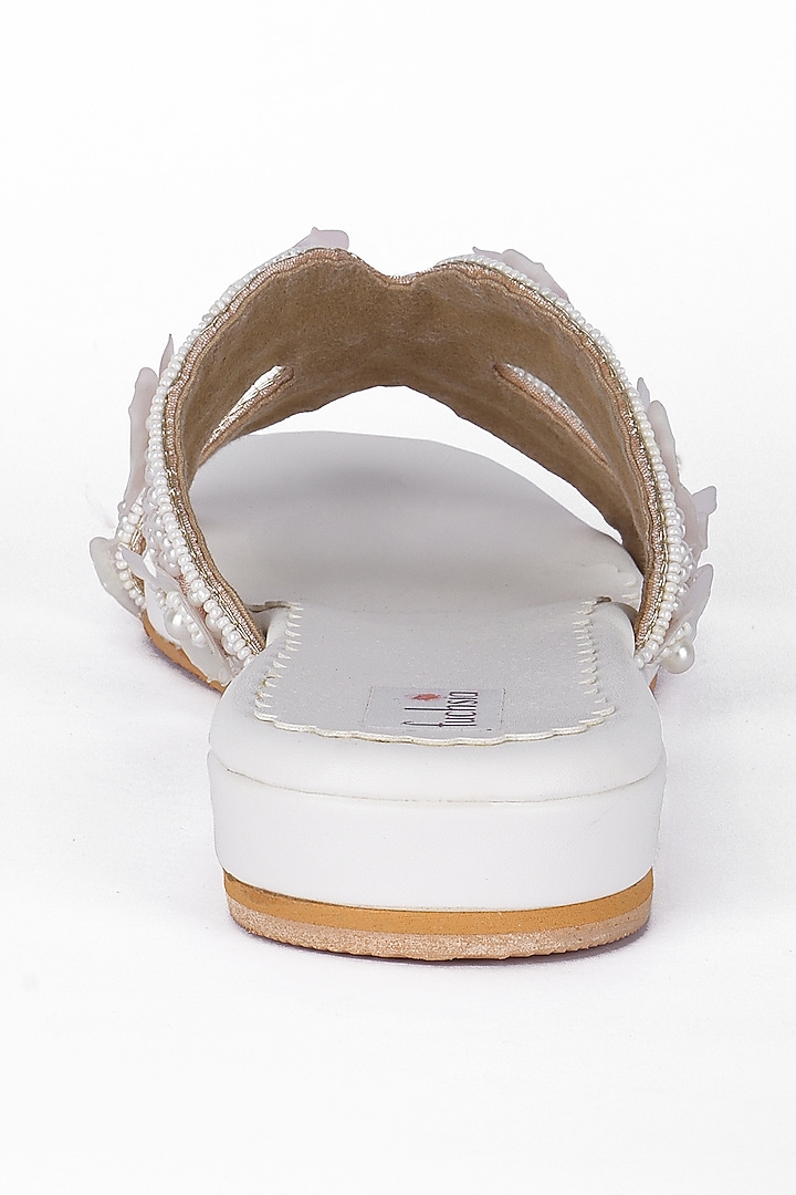White Silk Embellished Sandals by Fuchsia by Aashka Mehta at Pernia's Pop Up Shop