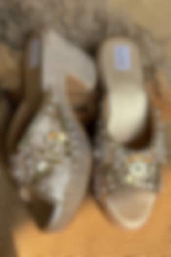 Golden PU Leather Embellished Wedges by Fuchsia by Aashka Mehta at Pernia's Pop Up Shop