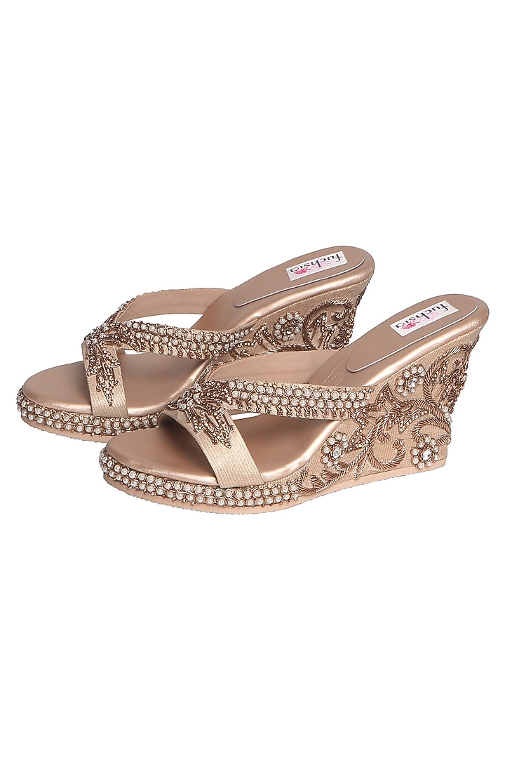Gold Silk Embellished Clutch With Sandals by Fuchsia by Aashka Mehta at Pernia's Pop Up Shop