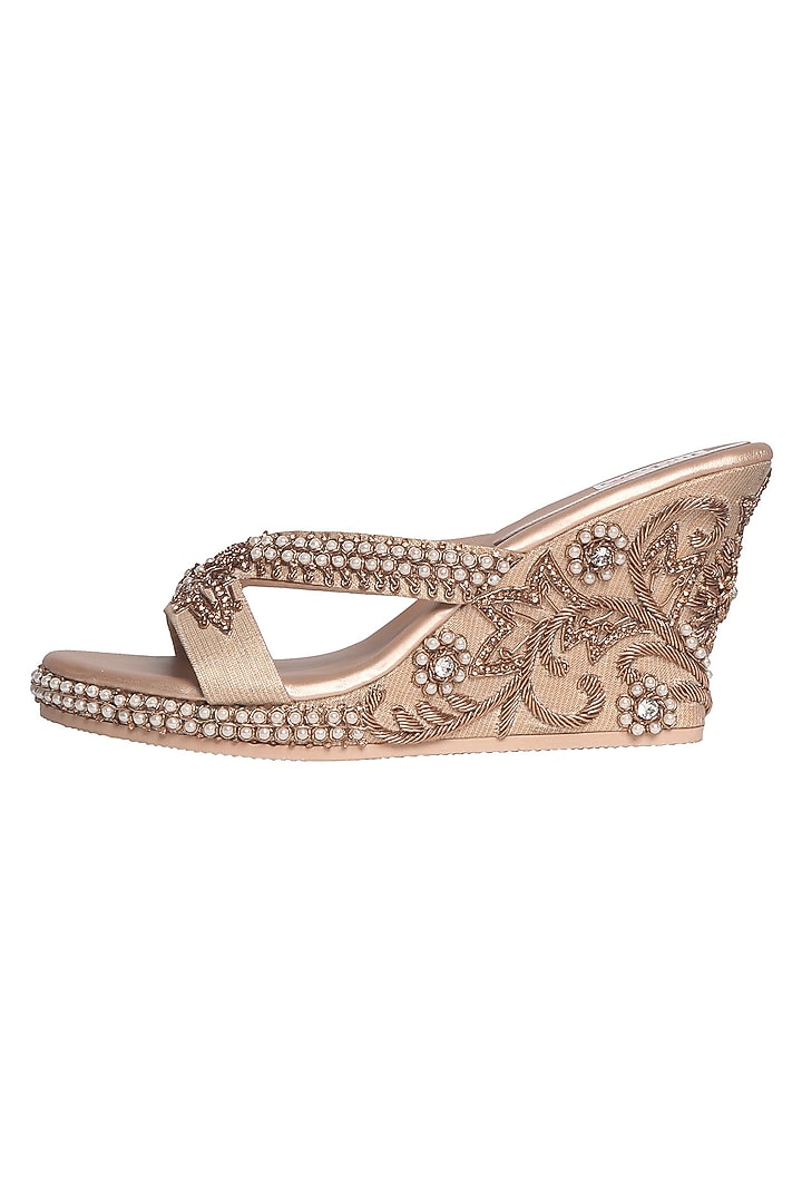 Gold Silk Embellished Clutch With Sandals by Fuchsia by Aashka Mehta at Pernia's Pop Up Shop
