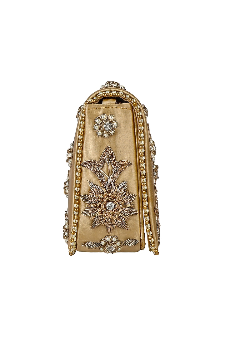 Gold Silk Embellished Clutch With Sandals by Fuchsia by Aashka Mehta at Pernia's Pop Up Shop