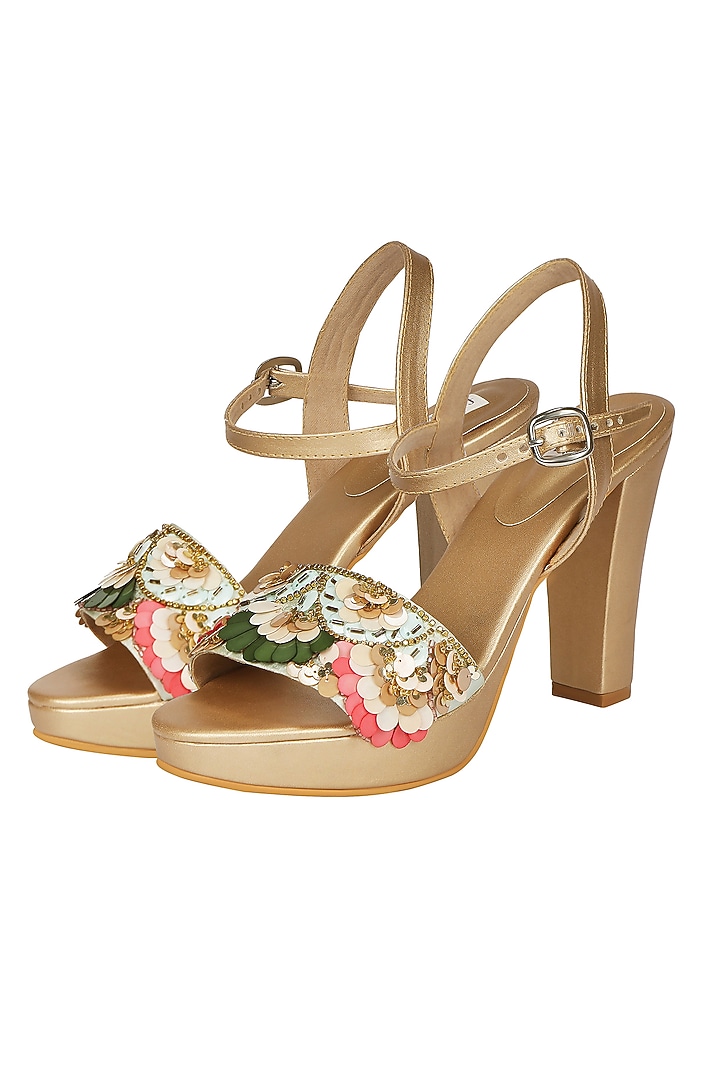 Multi-Colored Satin Embellished Clutch With Sandals by Fuchsia by Aashka Mehta at Pernia's Pop Up Shop