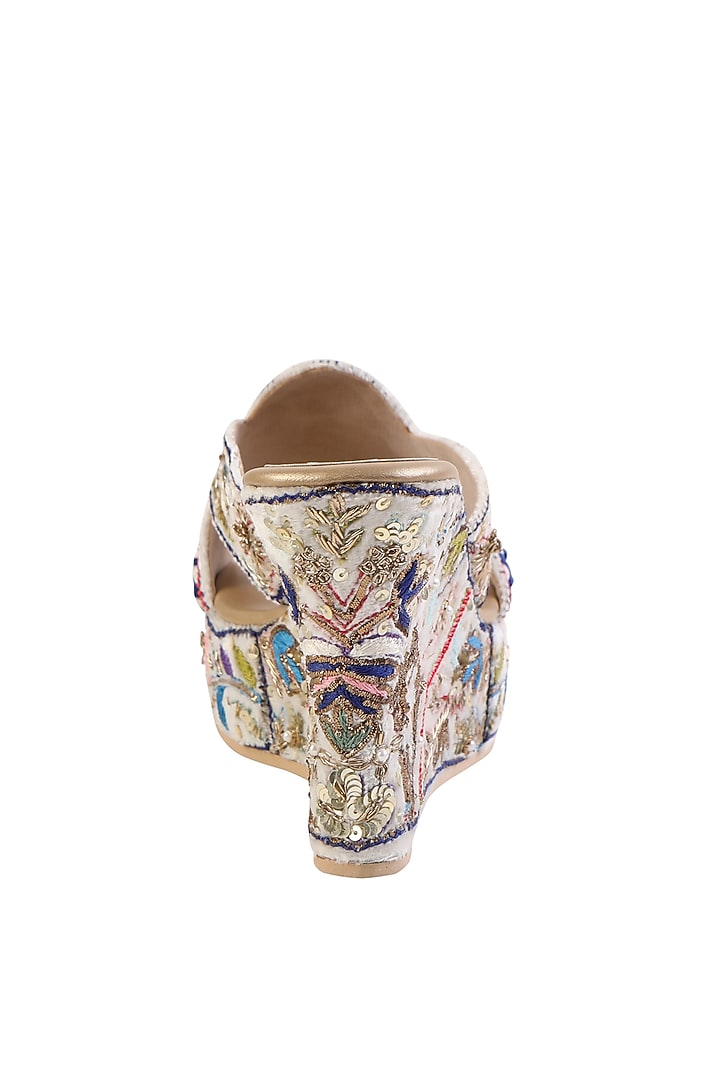 Multi-Colored Velvet Embroidered Wedges by Fuchsia by Aashka Mehta at Pernia's Pop Up Shop