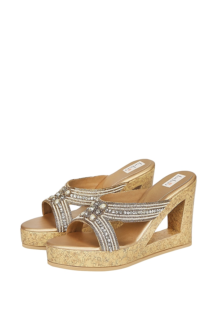 Gold Embroidered Sliders by Fuchsia by Aashka Mehta