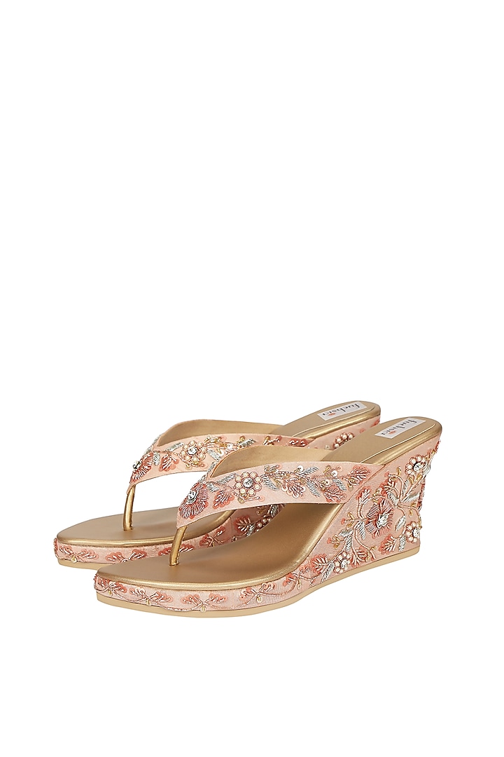 Pink Embroidered Sliders by Fuchsia by Aashka Mehta