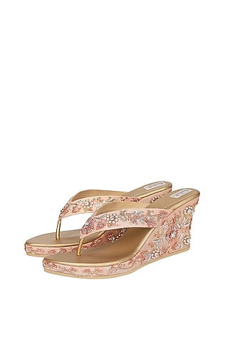Pink Embroidered Sliders by Fuchsia by Aashka Mehta