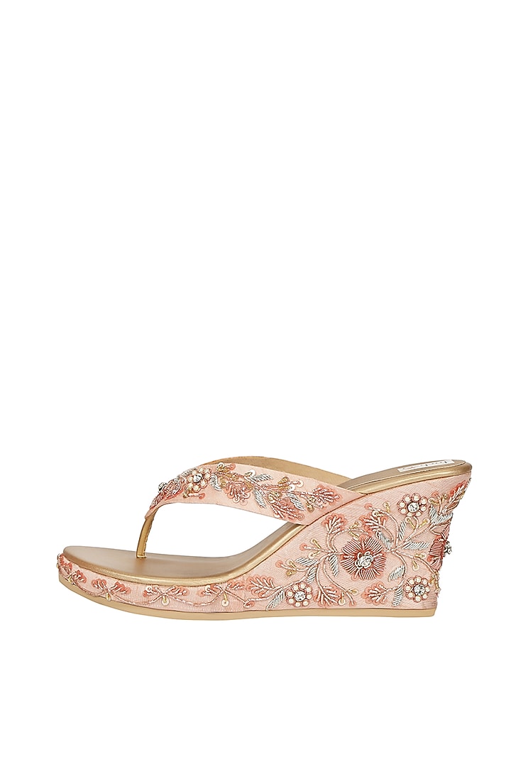 Pink Embroidered Sliders by Fuchsia by Aashka Mehta at Pernia's Pop Up Shop
