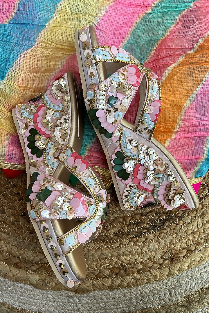 Multi-Colored Vegan Leather Sandals by Fuchsia by Aashka Mehta at Pernia's Pop Up Shop