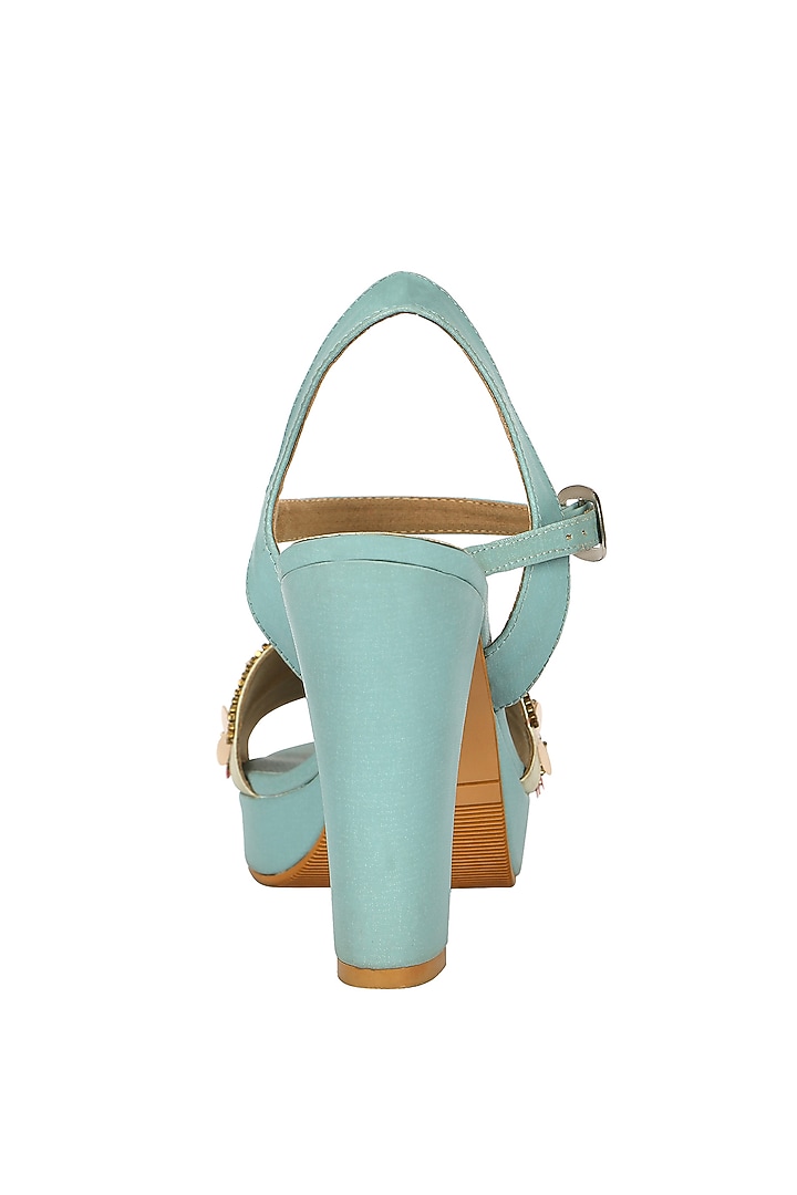 Blue Embroidered Block Heels by Fuchsia by Aashka Mehta at Pernia's Pop Up Shop