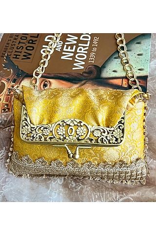 Yellow Silk Potli Bag by Fuchsia by Aashka Mehta