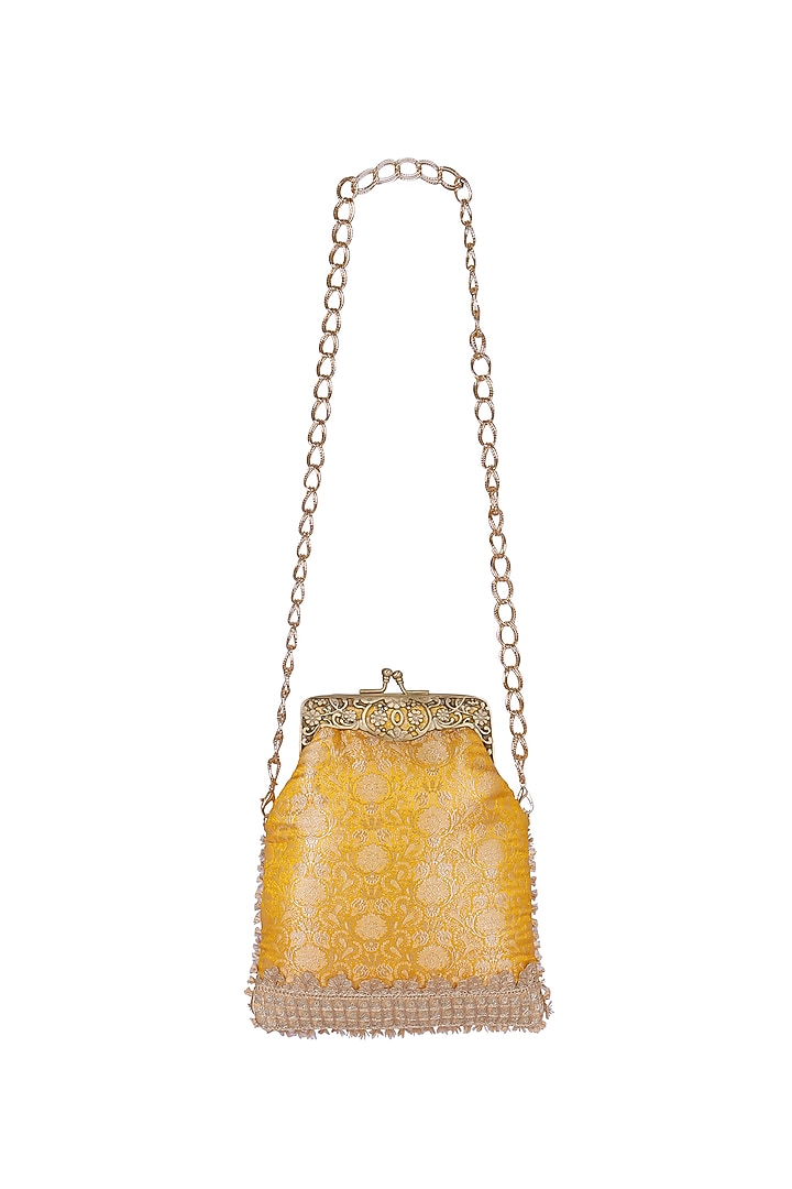 Yellow Silk Potli Bag by Fuchsia by Aashka Mehta at Pernia's Pop Up Shop