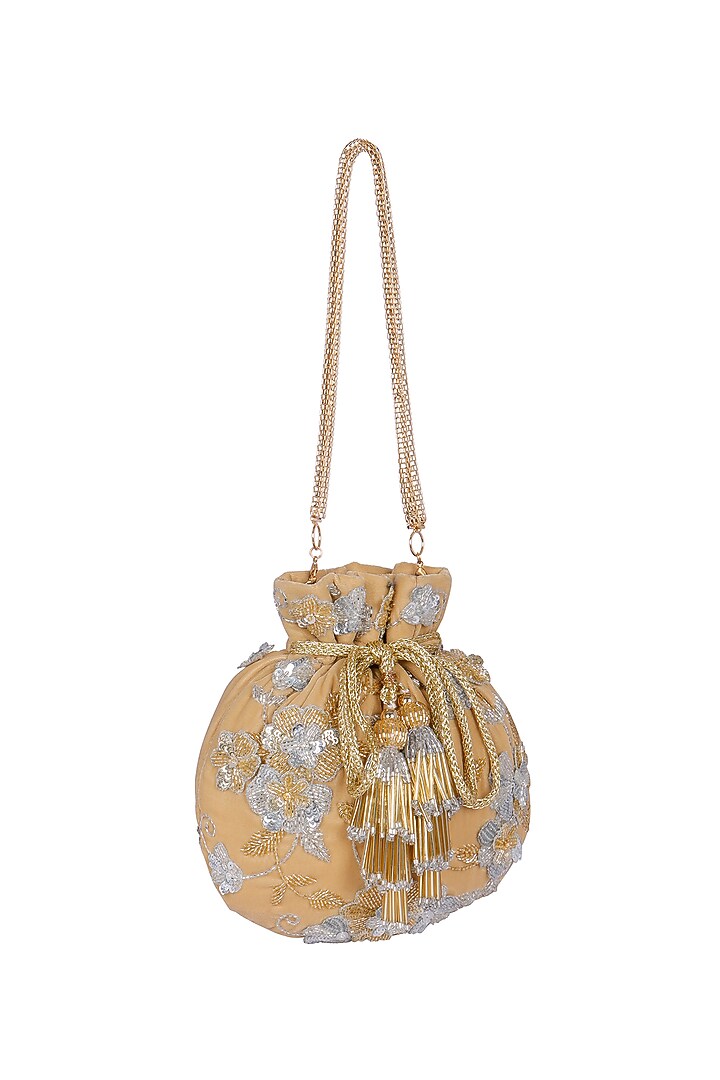 Gold Velvet & Brocade Potli Bag by Fuchsia by Aashka Mehta at Pernia's Pop Up Shop