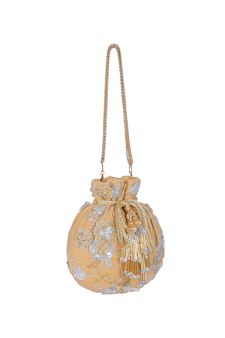 Gold Velvet & Brocade Potli Bag by Fuchsia by Aashka Mehta at Pernia's Pop Up Shop