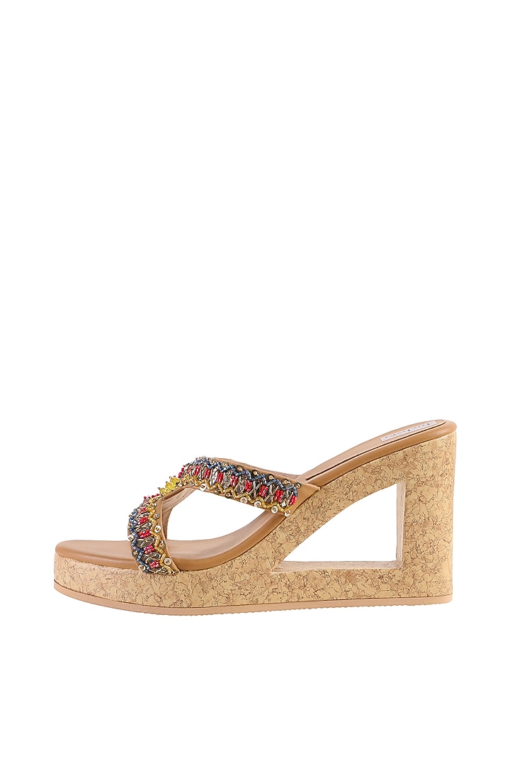 Multi-Colored Textile Embroidered Wedges by Fuchsia by Aashka Mehta at Pernia's Pop Up Shop