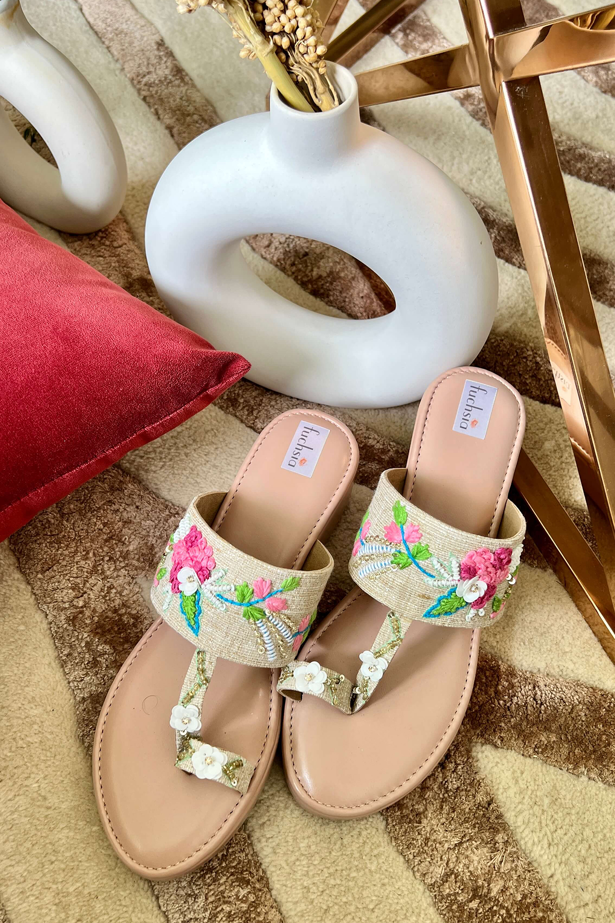 Multi-Colored Textile Embroidered Wedges by Fuchsia by Aashka Mehta at Pernia's Pop Up Shop