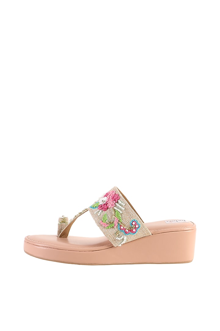 Multi-Colored Textile Embroidered Wedges by Fuchsia by Aashka Mehta at Pernia's Pop Up Shop