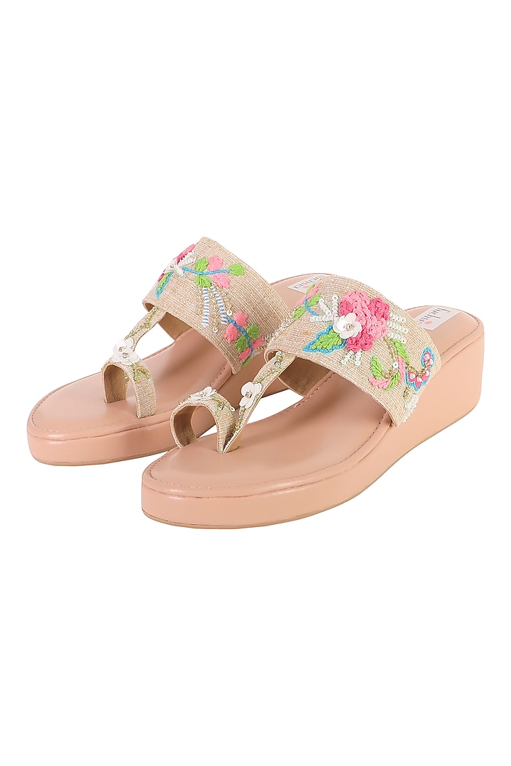 Multi-Colored Textile Embroidered Wedges by Fuchsia by Aashka Mehta at Pernia's Pop Up Shop